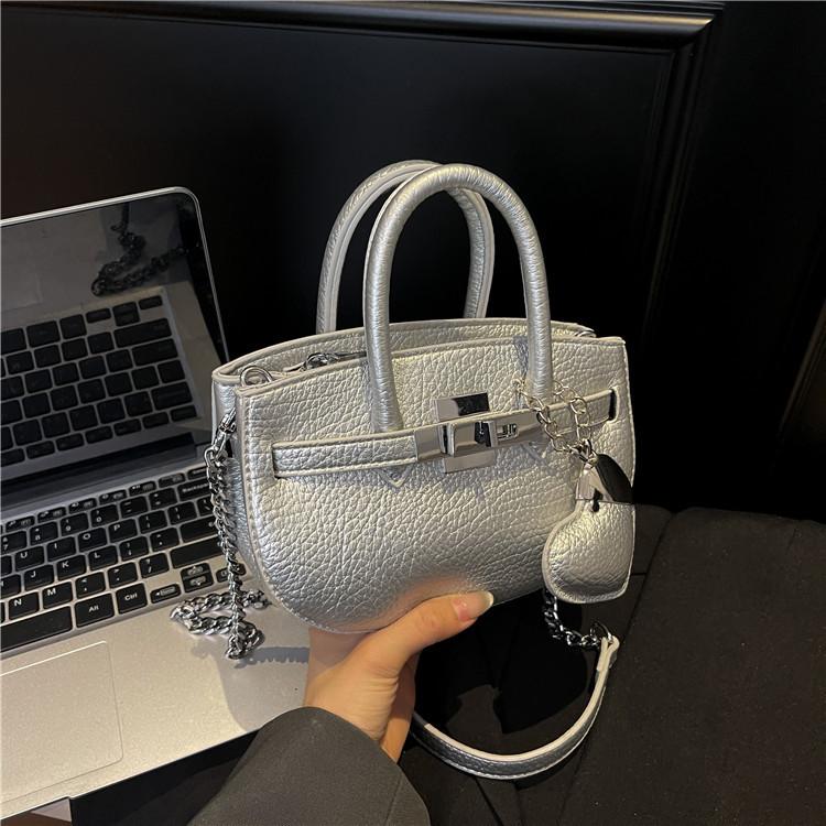 New High-end Lychee Pattern Love Contrasting Platinum Bag Portable Shoulder Crossbody Women's Bag