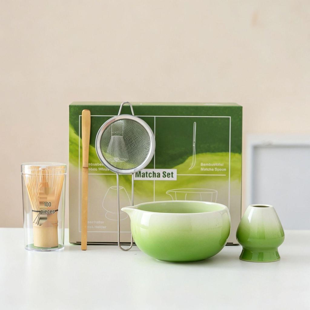 Japanese Matcha Tea Set: Bowl, Whisk, Stirring Brush & Accessories for Tea Ceremony
