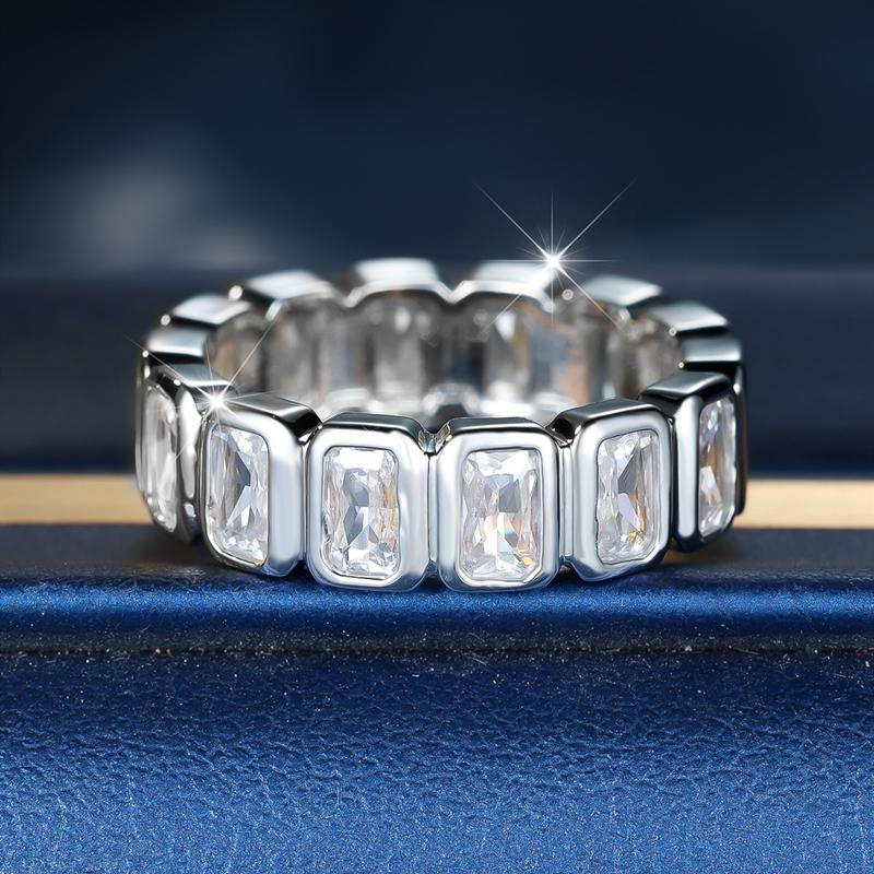 Emerald Cut White Zircon Rings for Women Men Luxury Gold Color Full Eternity Band Gifts Fine Jewelry