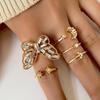 Vintage Gold Silver Color Geometric Rectangle Round Rings Set for Women Men Fashion Snake Sun Leaves Rings Jewelry Gift