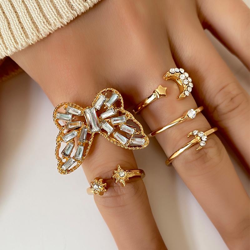Vintage Gold Silver Color Geometric Rectangle Round Rings Set for Women Men Fashion Snake Sun Leaves Rings Jewelry Gift