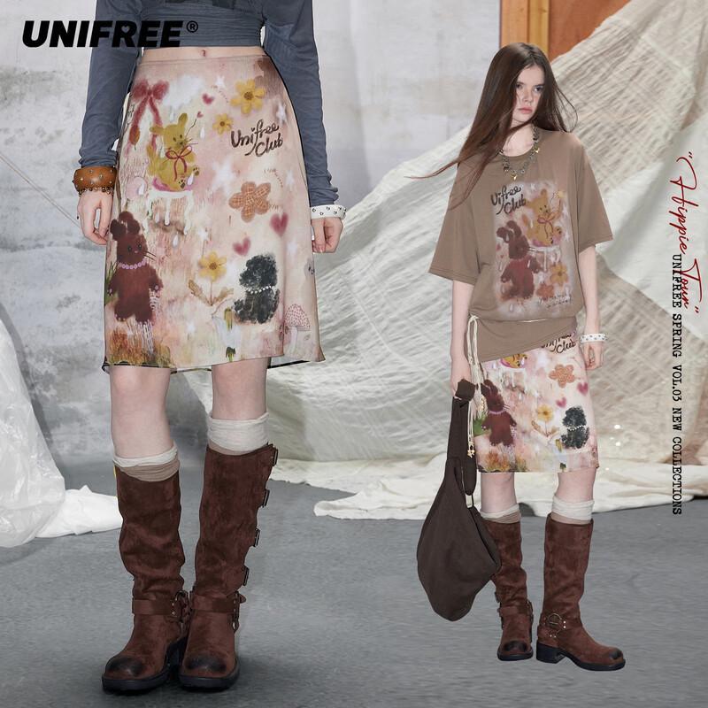 UNIFREE Plus Size Retro Animal Print Mid-Length Skirt L