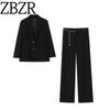 Zbzr Autumn New Women Clothes Jacquard Shoulder Pad Blazers Chain Belt Pants 8629503 1971261