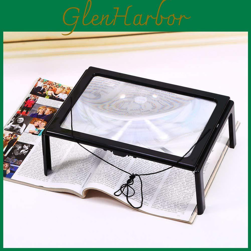 Foldable Portable A4 Rectangular 3x Reading Magnifying Glass With Led Light For Elderly Reading Gift