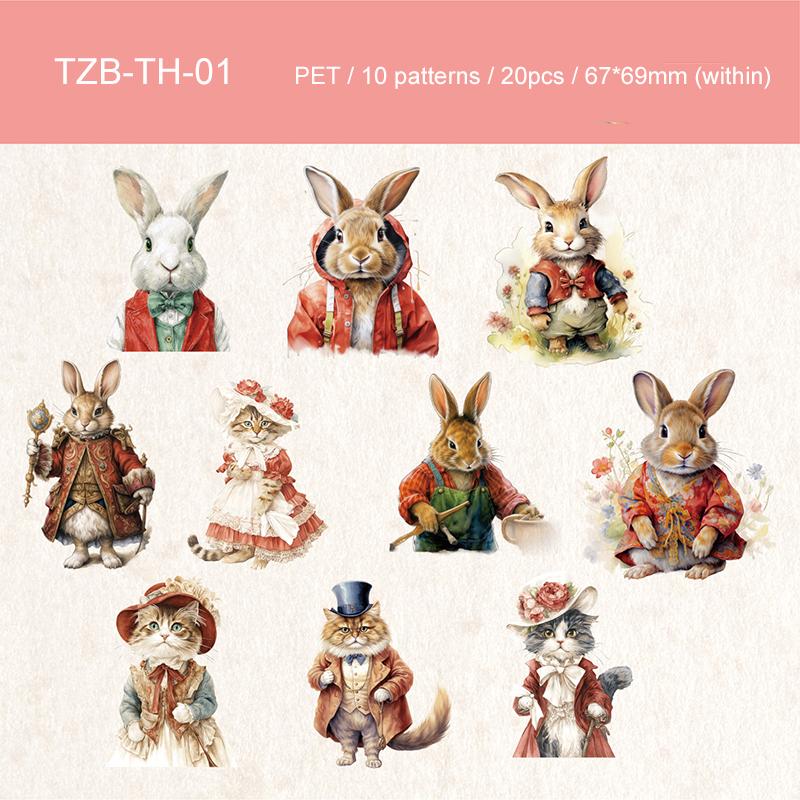 JIANWU Fairy Tale Series Kawaii Rabbit Cat Landscape Material Collage Scrapbooking PET Sticker Creative DIY Journal Stationery