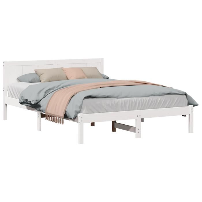 VidaXL cadre de lit en pin blanc Blanc Bois 150 x 200 cm Durable 872186
