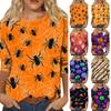 Women's Casual Halloween Print Pullover Top Three Quarter Sleeve Round Neck Shirt Lightweight Comfortable Fabric
