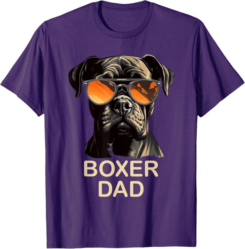 T-shirt Grafica Boxer Papà Cane con Occhiali da Sole Regalo Divertente per Proprietario di Boxer