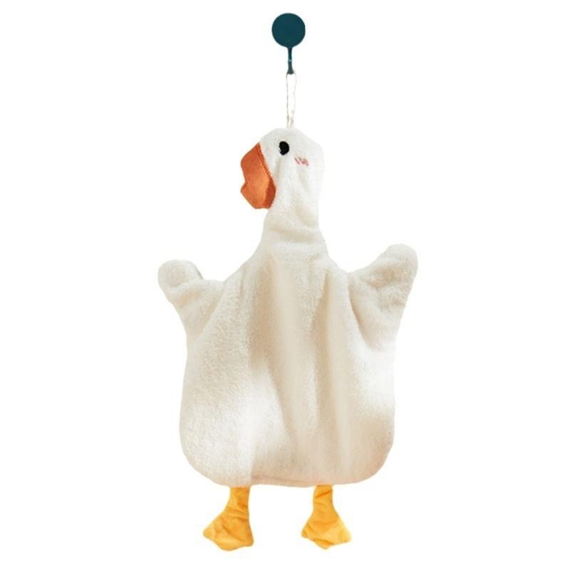2Pack Hanging Gooses Shape Hand Towels Soft Corals Fleece Absorbent Kids Cleaning Wipe for Bathroom Kitchen Towel