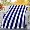 1PC Stripes, NavyOutdoor Flannel Blanket - Soft Plush Decor for Picnics, Camping, Bedroom, Playroom, Office, or Lunch Break 1355A