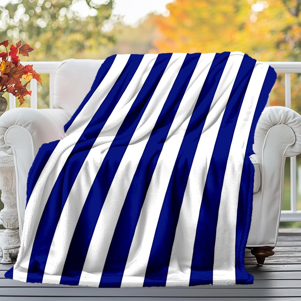 1PC Stripes, NavyOutdoor Flannel Blanket - Soft Plush Decor for Picnics, Camping, Bedroom, Playroom, Office, or Lunch Break 1355A