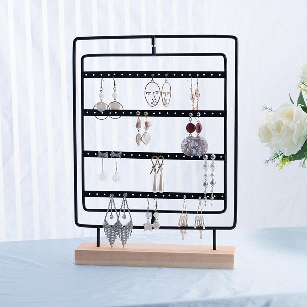 Jewelry Holder 5 Layers Ear Card Rotating Stand Earrings Pendant Hanger Wood Base Jewellery Rack Showcase Organizer