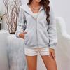 Women's Fashion Hooded Top Zip Drawstring Pocket Padded Long Sleeve Casual Sweatshirt
