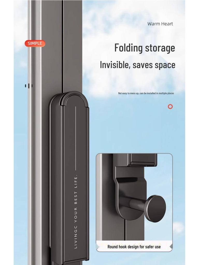 Punch-Free Wall-Mounted Retractable Clothes Drying Rack for Balcony or Window