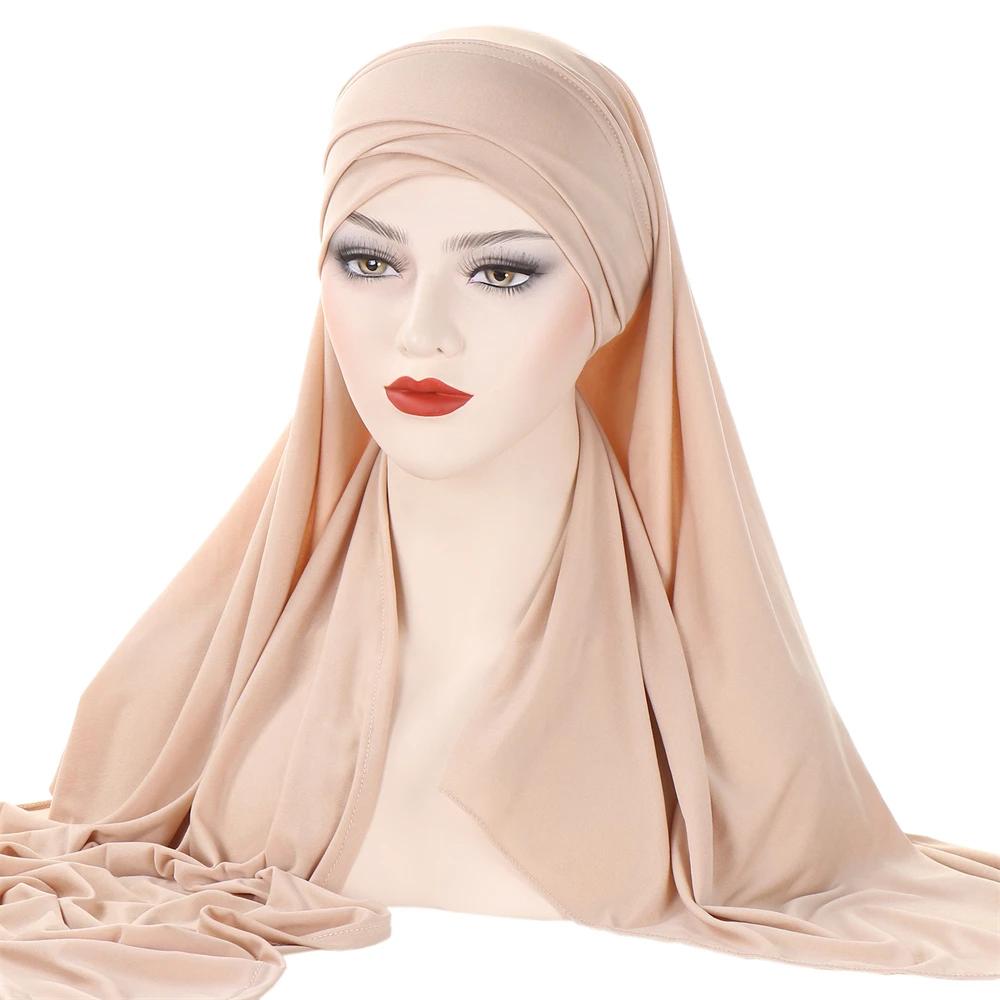 Muslim Women Long Scarf Pull On Ready Wear Instant Hijab Chemo Cap One Piece Amira Head Wrap Turban Femme Shawl Bandanas Scarves