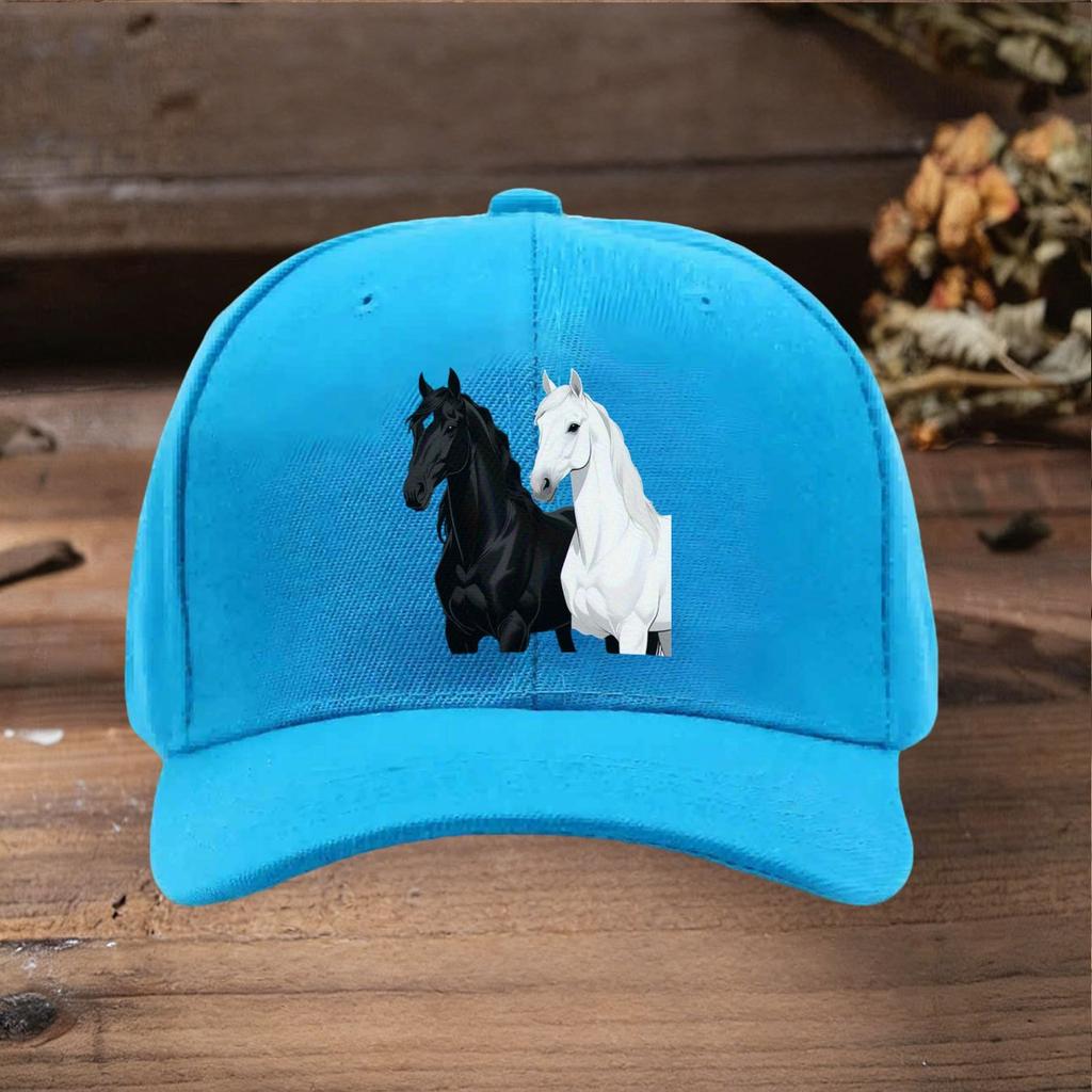 Black White Steed Printed Adjustable Baseball Cap for Unisex Women