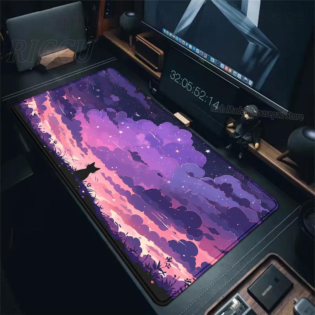 Süßes Katzen-Mauspad Großes Computer-Gamer-Tischpad XXL Gummi-Gaming-Tastatur-Mauspad Buntes Wolken-Schreibtischpad Büroaccessoires
