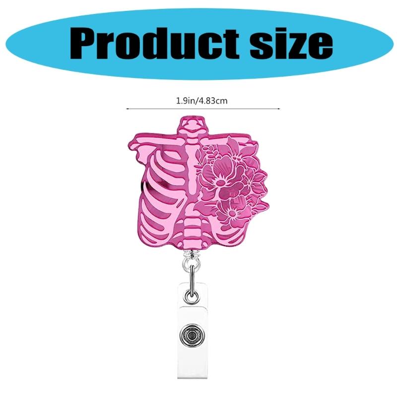 Retractable Keychain Name Card Holder Acrylic Carabiner Holder Skull Name Card Holder ID Badge Holder for Office School