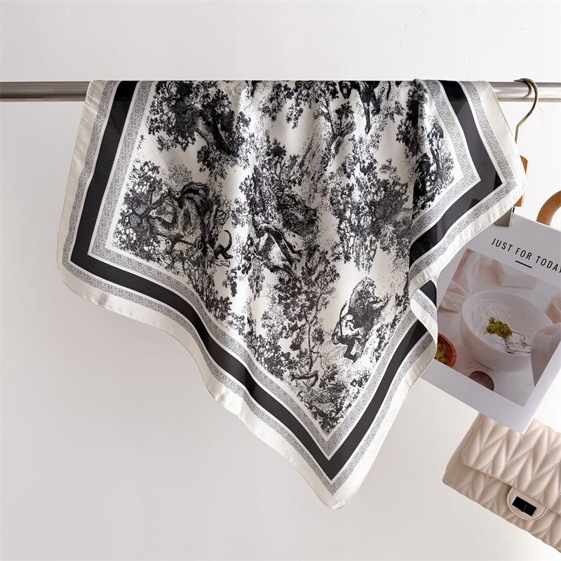 New landscape printed silk scarf square scarf high-end shawl professional versatile neck small square scarf headscarf women'