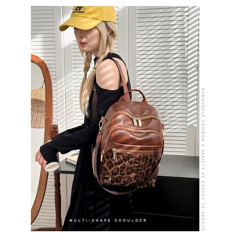 Rucsac la modă de toamnă și iarnă, imprimeu retro de leopard, tendința preferată a femeilor.