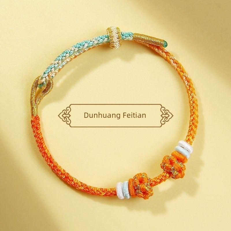 

Красивый плетеный ручной ремешок в сказочном стиле, с золотой отделкой, сделай сам, макаронного цвета, с узлом-ямочкой, белый браслет для детей Dunhuang 14-18cm/3mm(There is color difference)