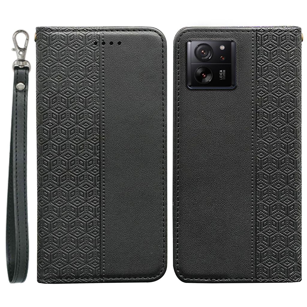 For Xiaomi 14T Wallet Phone Case Strong Magnetic Checkered Pattern Imprint Leather Flip Cover