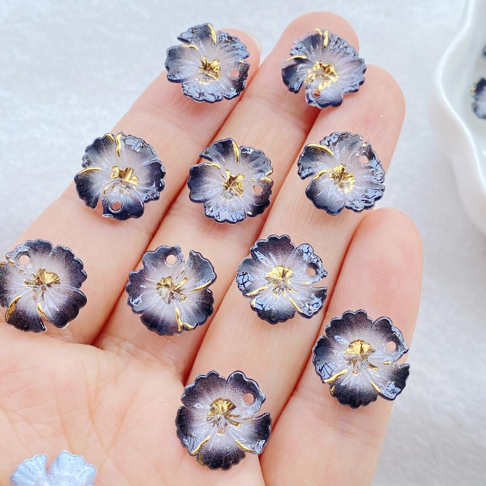 10pcs 3D Shiny Colorful Acrylic Flower Flat-Back Single-Hole , Suitable for Scrapbook DIY Jewelry Craft