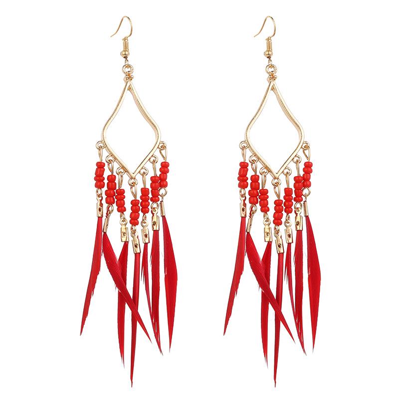 Bohemian Long Tassel Feather Earrings - Trendy Douyin-Inspired Design for Women