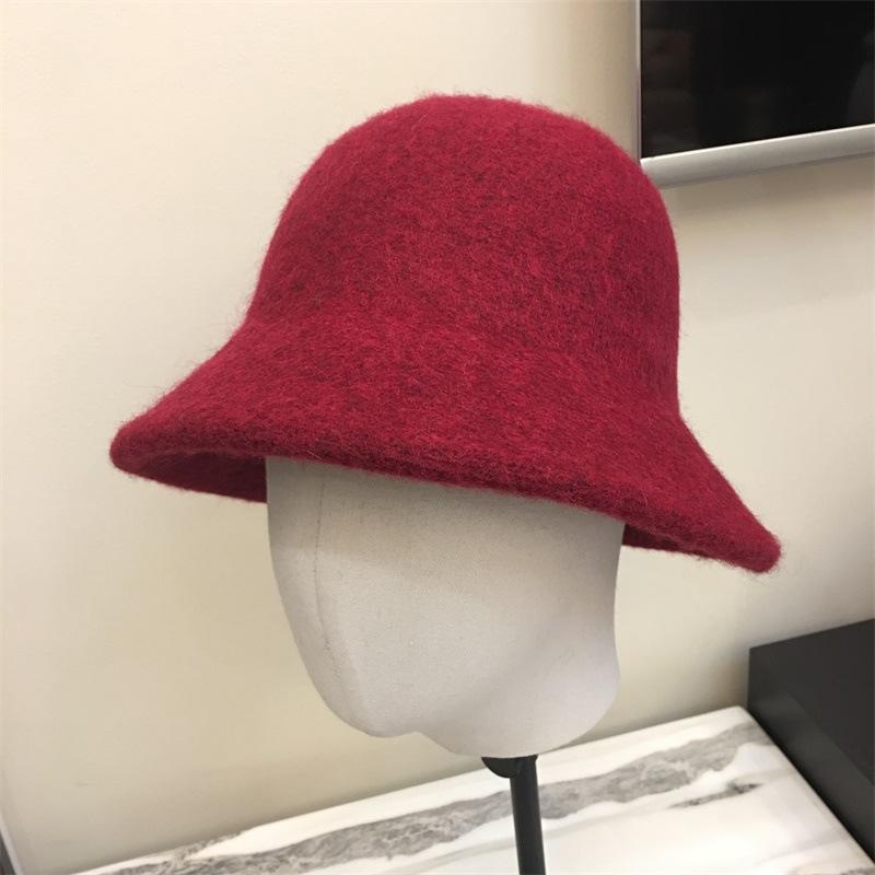 

Шерстяная панама осень и зима женская с двойными полями теплая шляпа-ведро литературная модная подарочная шляпа M（56-58cm）