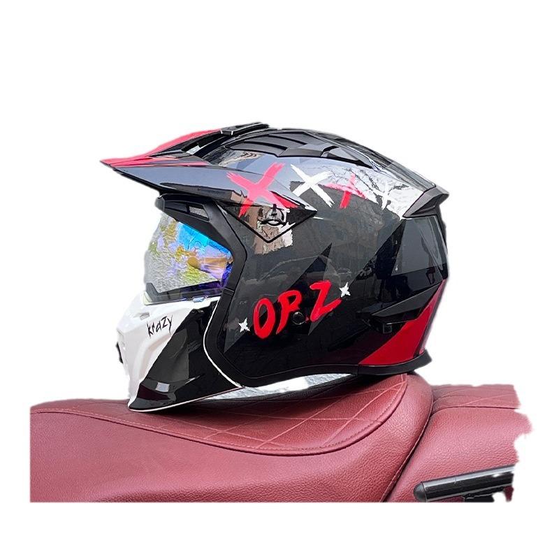 Street Fighter Motorcycle Helmet Men's and Women's Full Helmet Four Seasons Locomotive Retro Detachable Combination Helmet