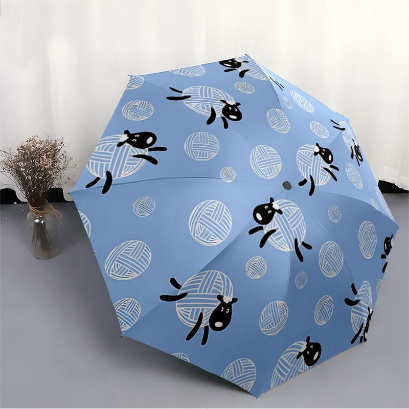 1pc Sheep Yarn Automatic Open/Close Umbrella, Windproof, Folding Compact Umbrella with Lightweight Design for Women/Men085