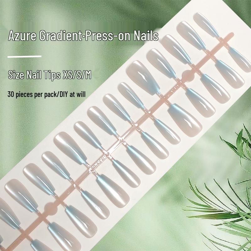 

Блакитні градієнтні нігті «котяче око» накладні: Середньо-Довгі Смужки Холодного Відтінку [30 шт.] Model S: Azure Gradient Cat Eye [All Size S]