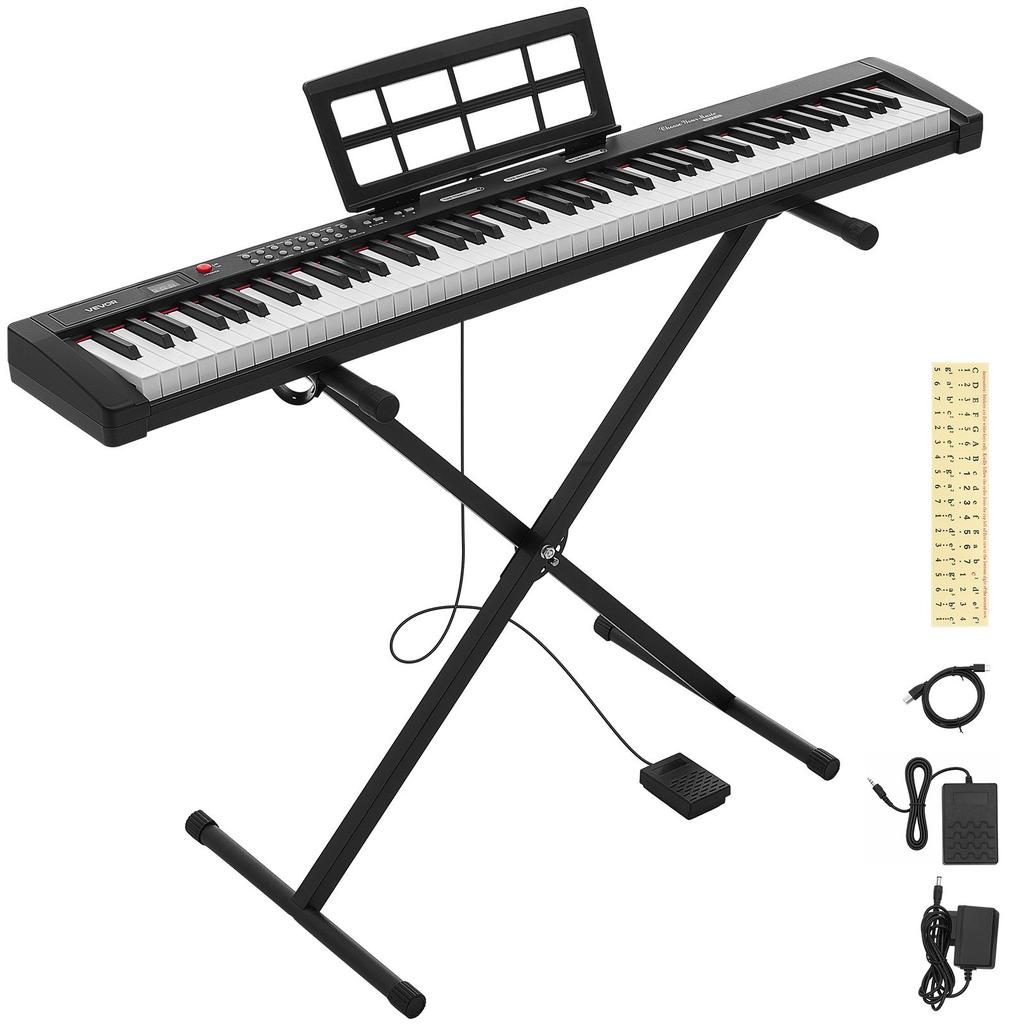 VEVOR Digital Piano 88 Keys Semi Weighted Keyboard Portable Stand Black, for Beginner, 128 Tones, 128 Rhythms, Dual Power Supply Electronic Piano