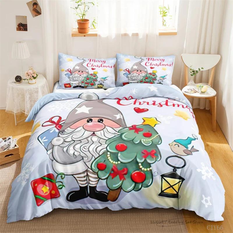 3Pc Duvet Cover Cute Cartoon Dwarf Christmas Series Bedding Set For Kids And Adults Single Double Queen 220X240 Room Decor Gift