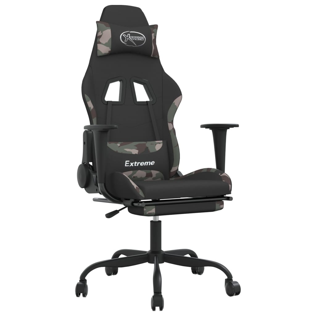 Gaming Chair with Massage Function and Footrest Black Camouflage Fabric