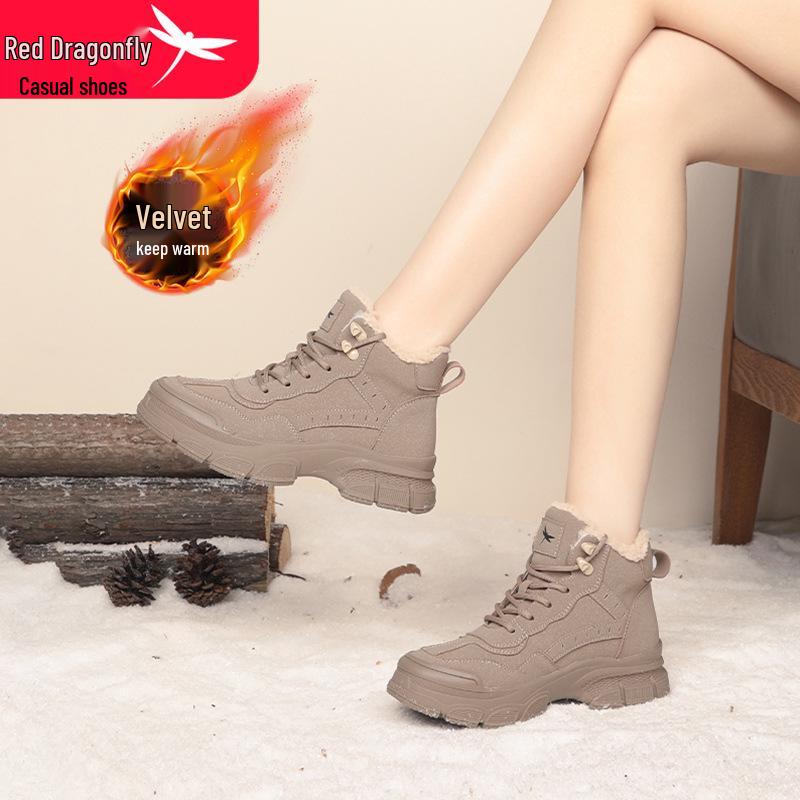 Red Dragonfly Women's Velvet-Thick Snow & Martin Boots: Winter Waterproof, Thick Sole, Short Workwear Style