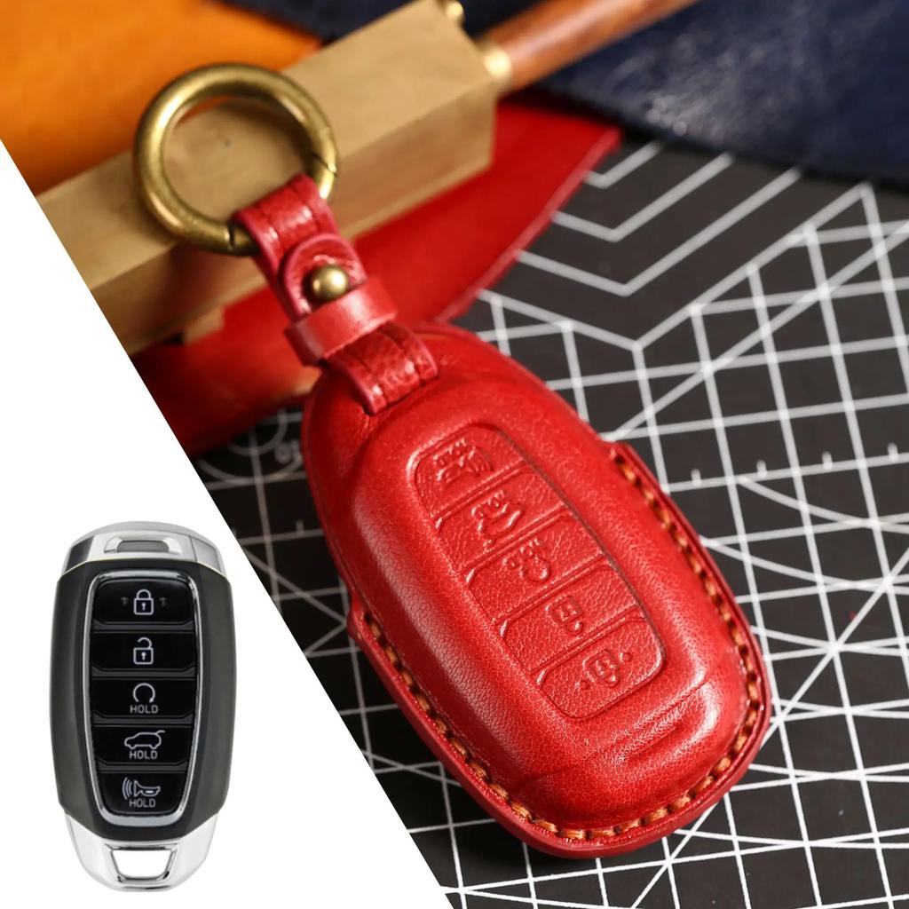 Car Key Case Cover Fob Accessories For Hyundai Palisade Fiesta Custo Sonata Leather Keychain Holder Keyring Protective Bag Vantu