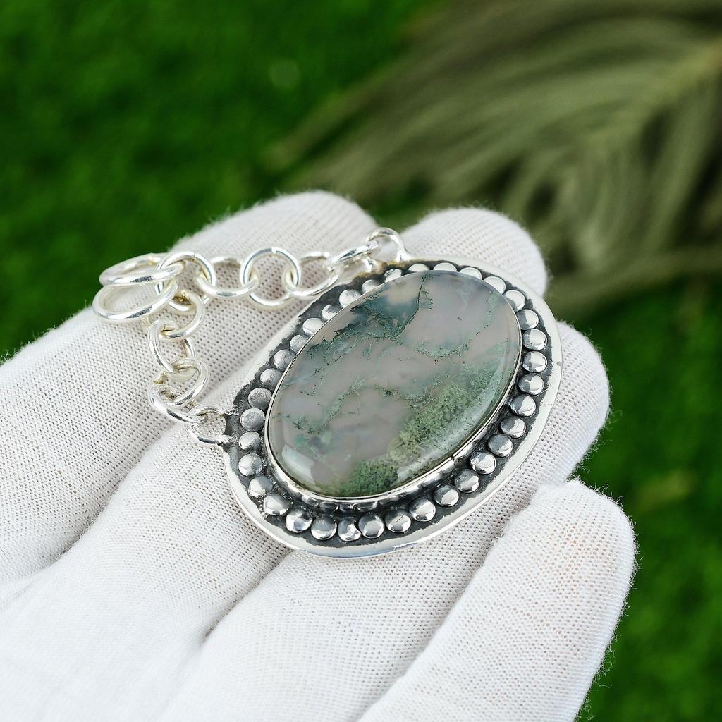 Gift For Women Pendant 925 Sterling Silver Natural Solar Moss Agate Gemstone