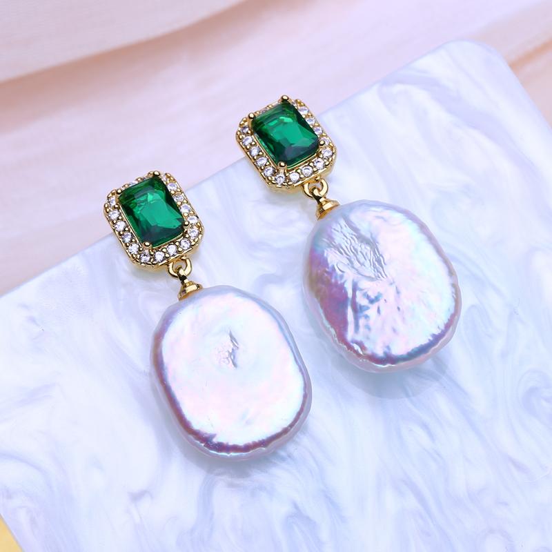FENASY Natural Freshwater Pearl Earrings Fashion Baroque Pearl Green Drop Earrings For Women Birthday Gift Wholesale