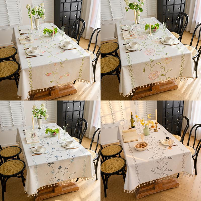 Embroidered Nordic Imitation Cotton And Linen Tablecloth Light Luxury High-End Coffee Table Tablecloth Rectangular Cover