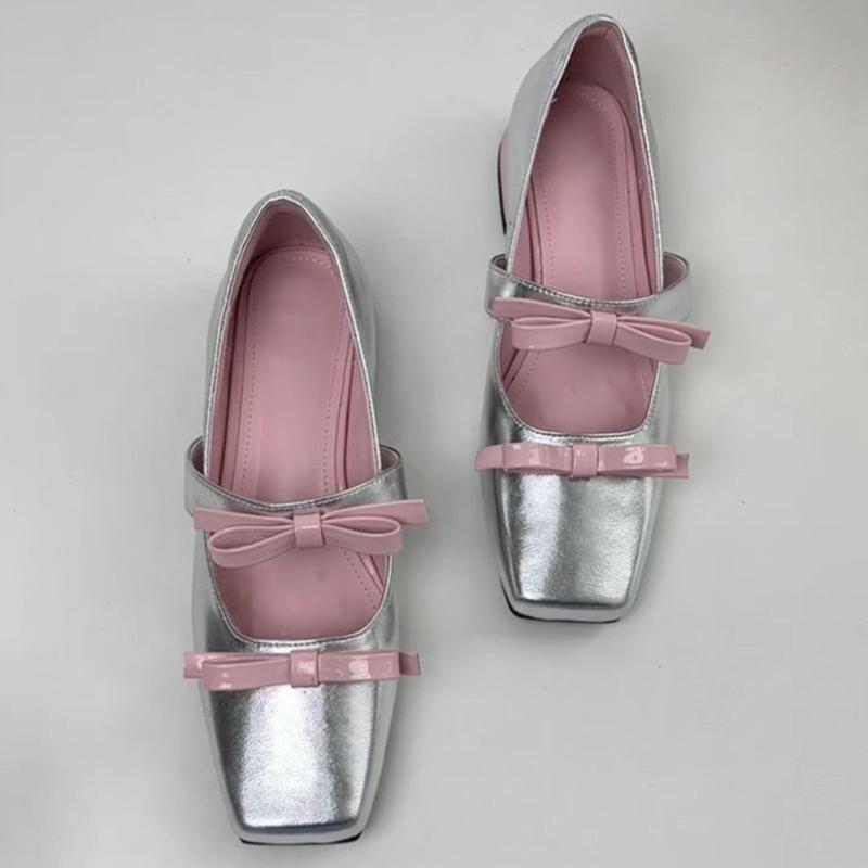 Fashion Sweet Square Toe Bow Mary Jane Shoes Women Patent Leather Shallow Slide Sandals Comfortable Square Heel Designer Brand Sandals