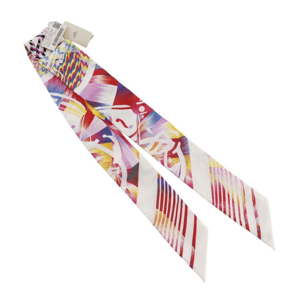 HERMES Twilly scarf Kyoto Marble white Rose/blue silk Women Used