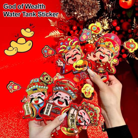 2Pcs God of Wealth Refrigerator Magnet Home Office Kitchen Fridge Magnet Chinese Immortal New Year Spring Festival Decoration