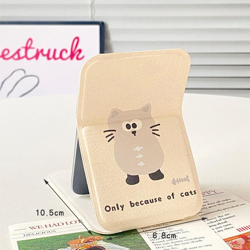 Stolní kosmetické zrcátko Jednobarevné PU kůže Jednoduché Přenosné Ruční kosmetické zrcátko Skládací Studentské Kompaktní Roztomilé Kapesní zrcátko