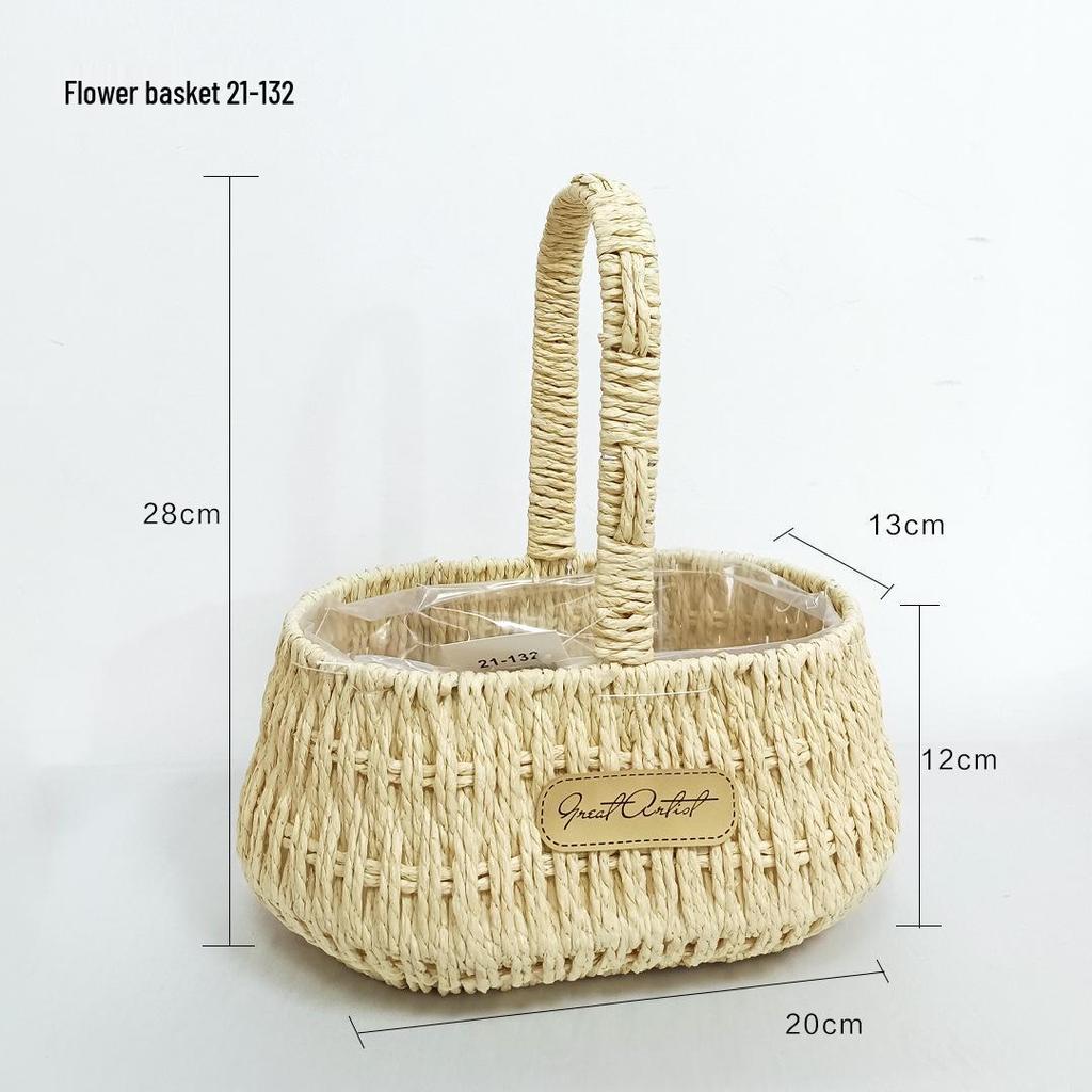 9ZRT Torebka ze sznurka papierowego w stylu pastoralnym – Koszyk na kwiaty – Idealna do aranżacji kwiatowych i prezentów na Dzień Bogini.