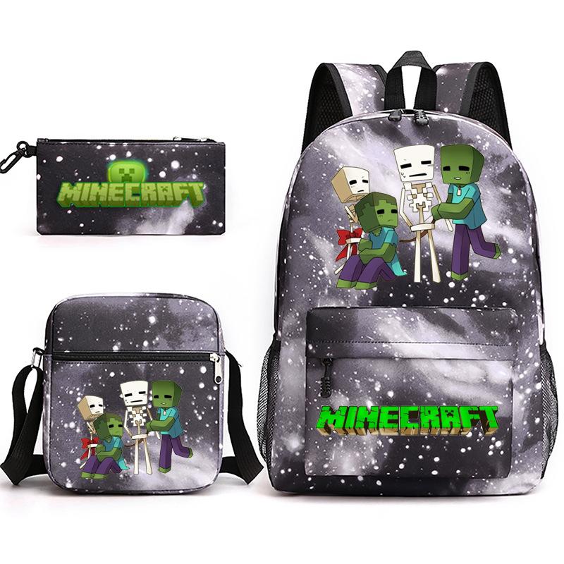 2022 Cross-border Starry Sky School Bag Three-piece Casual Fashion My World Game School Travel Bag