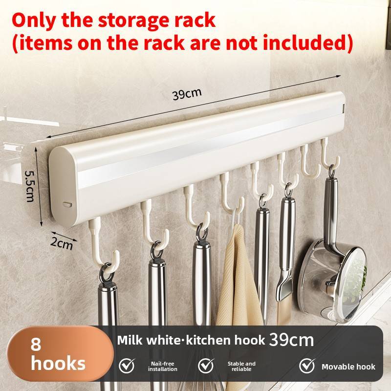 Aluminum Alloy Kitchen Wall Mount Rack With Hooks For Utensils And Cookware Storage