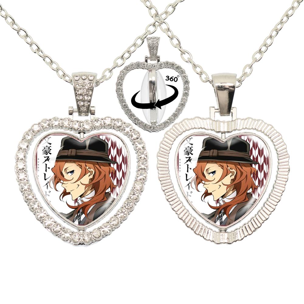 Anime Bungou Stray Dogs Glass Cabochon Glass Heart Pendant Double Sided Necklace Fan Gift Jewelry For Friends