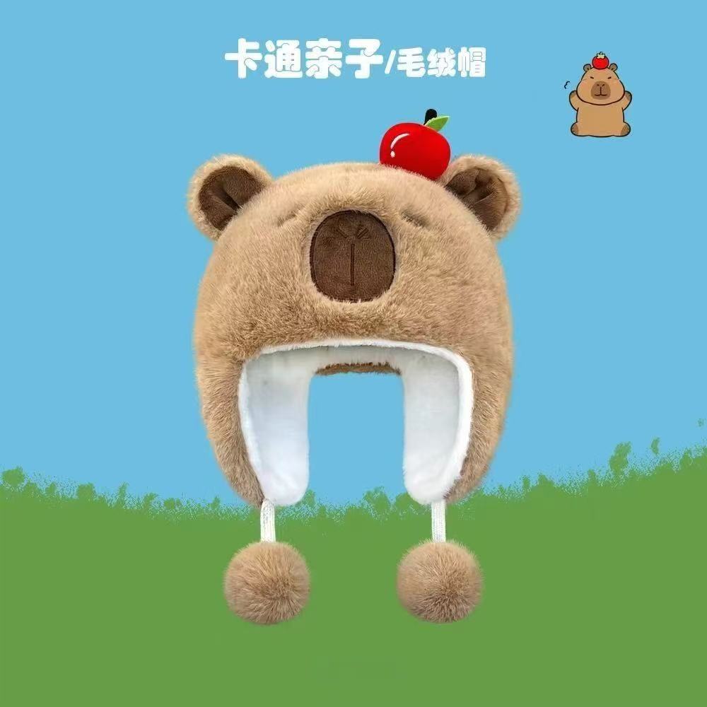 Super cute capybara hat scarf gloves integrated hooded scarf warm cute plush two-in-one hat