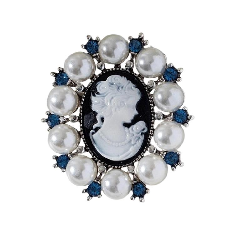 Sophisticated Vintage Cameo Brooch Beauty's Head Pearls Accented Alloy Corsage Pin Jewelry for Dress Clothing